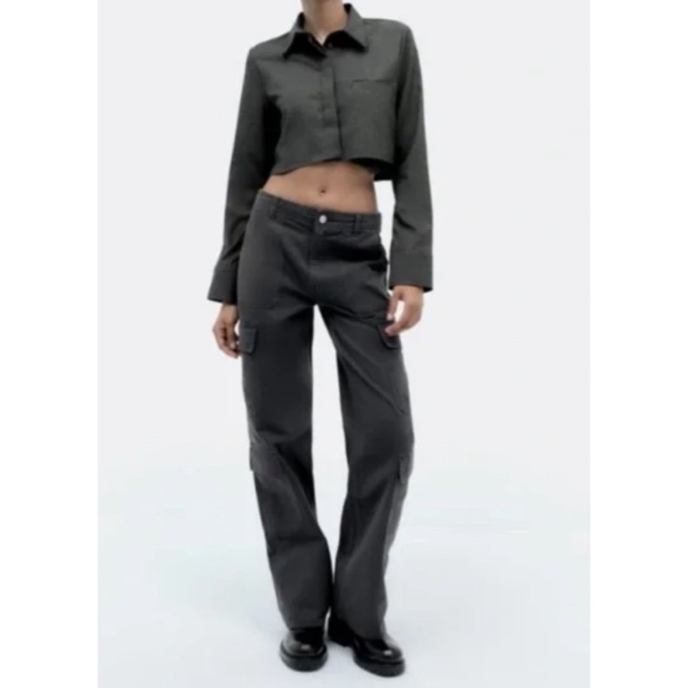 Zara Women's Multi Pocket Cargo High Waist Pants Straight Leg Size 4 Gray